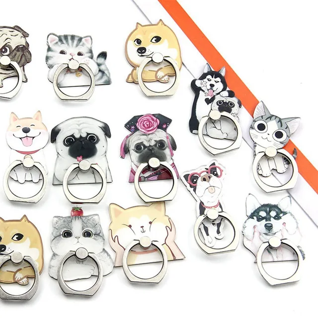 Cheap Bulldog Husky Animal Cat Mobile Phone Stand Holder Finger Ring Smartphone Cute Cat Holder Stand For Xiaomi Huawei All Phone
