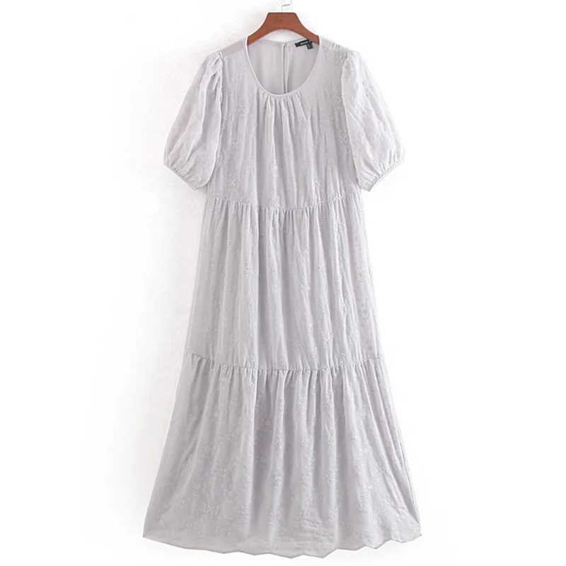 

Fandy Lokar Solid Dresses Women Fashion Embroidery Dress Women Elegant Ruffles Short Sleeve Dresses Female Ladies GS