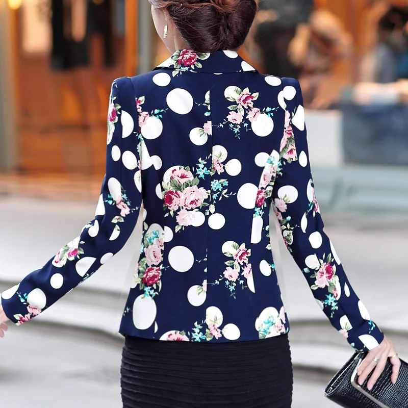 Пиджаки для женщин для осень с длинным рукавом уникальный цветочный принт Блейзер костюм женский белый темно синий 442