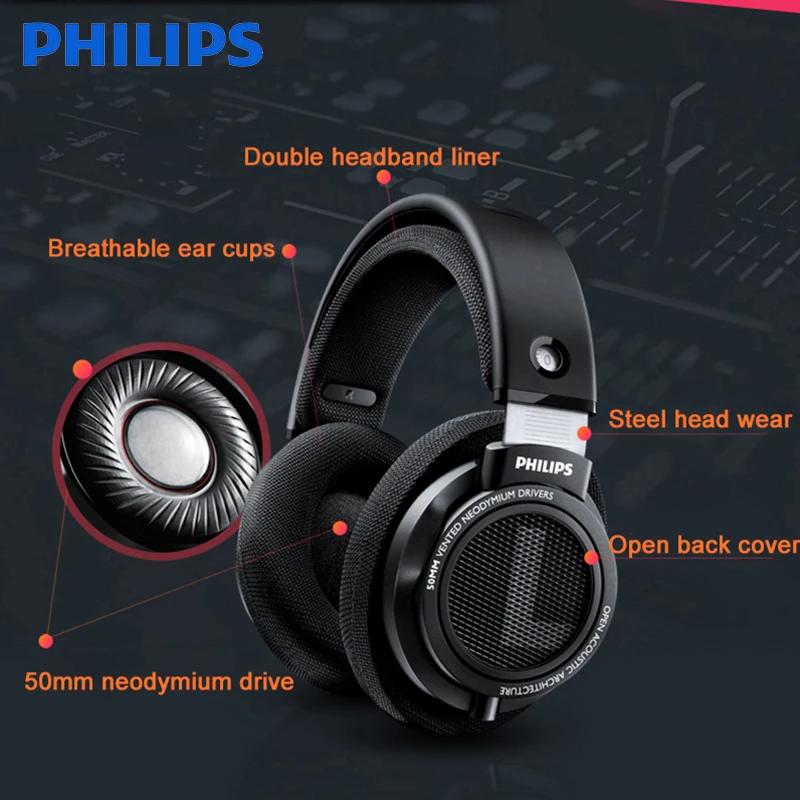 Профессиональные наушники Philips SHP9500 с длинным проводом 3 м шумоподавлением для