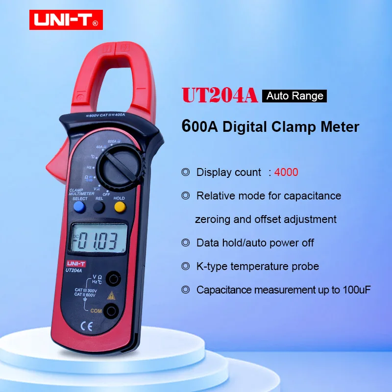 Цифровой измеритель зажим UNI T UT204A диапазон aotu True RMS Мультифункциональный ЖК