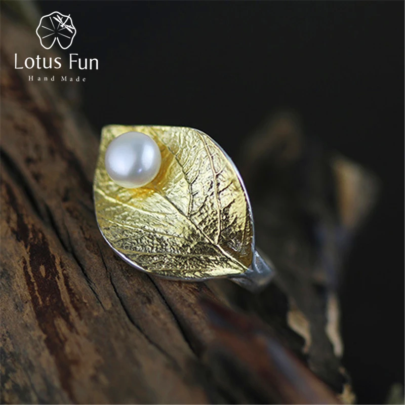 

Lotus Fun Real 925 Sterling Silver Natural Pearl Handmade Designer Fine Jewelry Creative Open Ring Leaf Rings for Women Bijoux