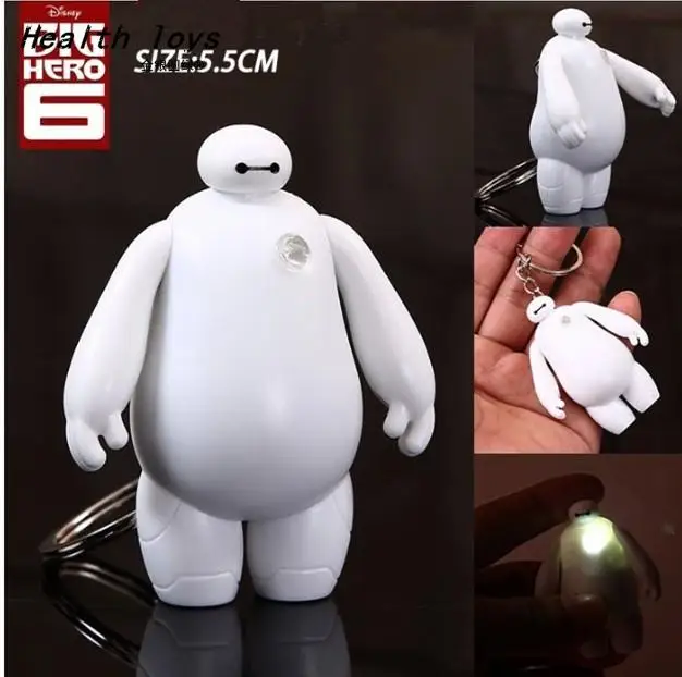 Новинка, большой герой, 6 игрушек, Baymax, светодиодный, освещение, звуковые брелки, подвески, игрушки для действий, подарки на день рождения, игрушки - Цвет: 1pcs