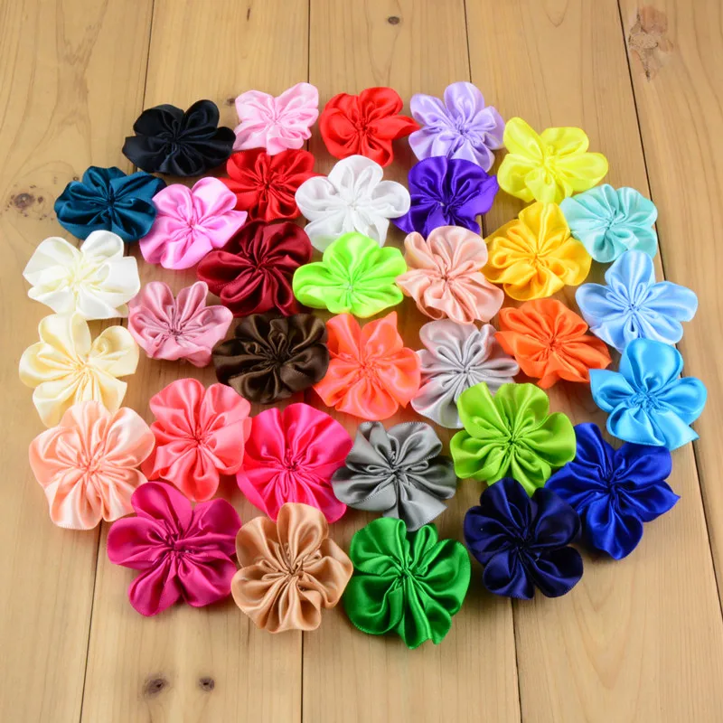 

200pcs/lot Hair Clip Headwear DIY Hair Clothing Accessories Head Made Ribbon Flowers 1.8 Inch 34 Colors TH27