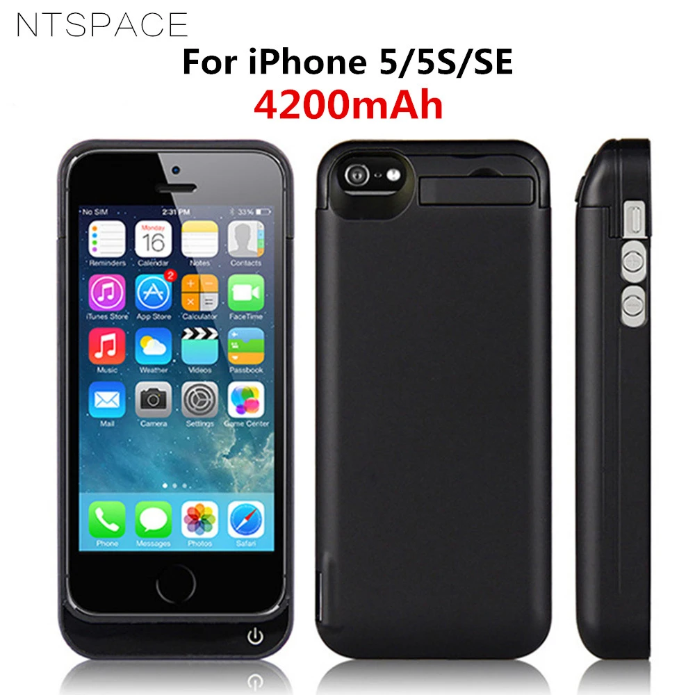 NTSPACE portátil de 4200mAh para iPhone 5, paquete de energía de batería externa, cubierta de para iPhone 5S SE|Cajas de cargadores de batería| - AliExpress