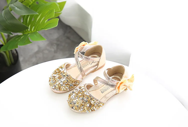 Маскарадный костюм; обувь с блестками и кристаллами для девочек; Танцевальная обувь принцессы Золушки с бантом; подарок на день рождения; противоскользящая обувь для детей