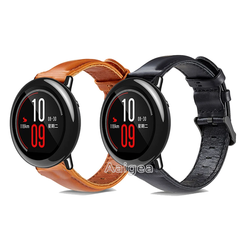 

22mm Leather Watch Band Strap for Xiaomi Huami Amazfit PACE Smart Watch Replacement Wrist bands strap for amazfit pace Bracelet