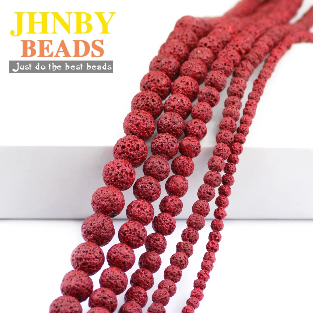 

JHNBY AAA Red Rock Lava Beads Natural Stone 4-12mm Round Loose Spacer Beads for DIY Jewelry Bracelet Making 15" Accessories
