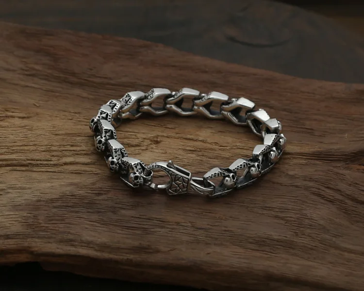 

S925 sterling silver jewelry retro men's Thai silver skull bracelet free shipping