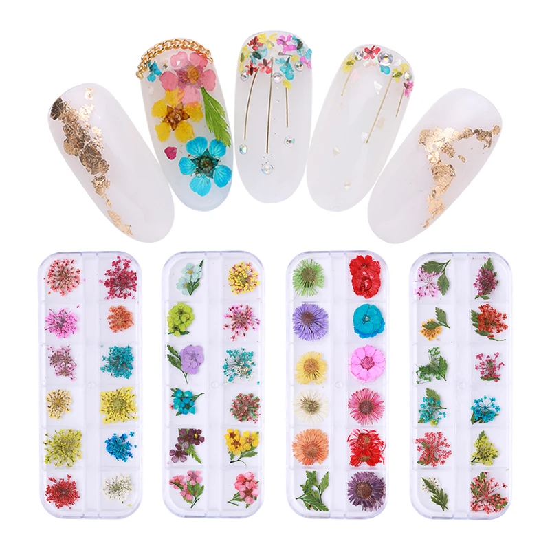 

1 Box Mixed Patterns Natural Dry Flowers Colorful Floral 3D Nail Art DIY Design Decorations Tools For UV Gel Polish