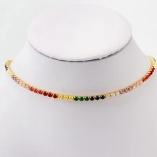 Красочный круглый багет кубического циркония розовый зеленый cz Шарм ожерелье Радуга CZ теннис чокер в подарок для женщин элегантные ювелирные изделия