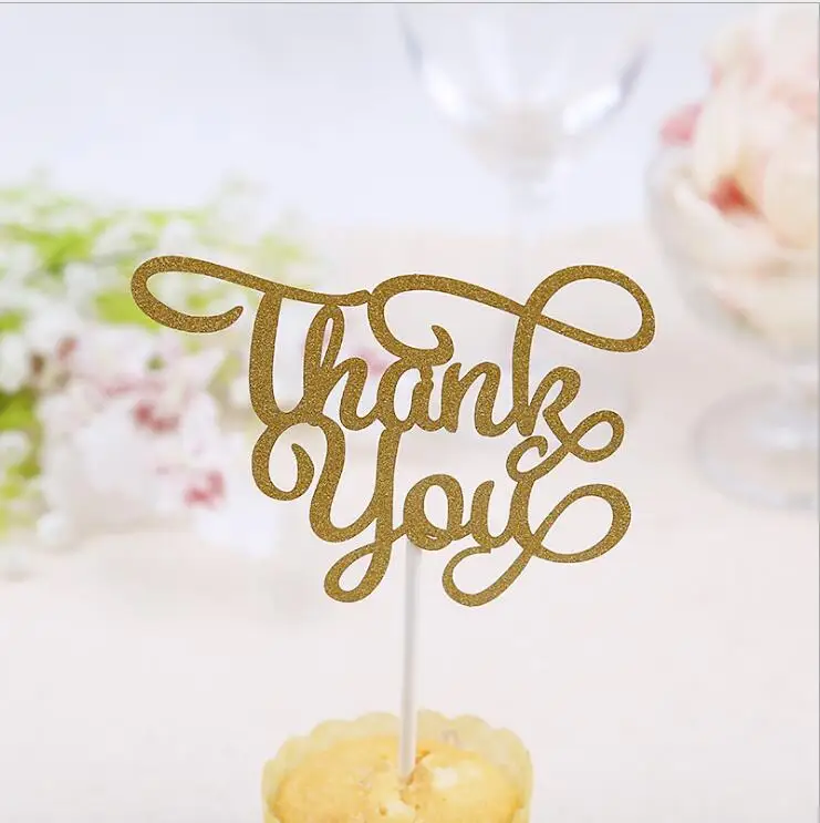 20Pcs Creative Gold Thank You Wedding Cake Topper Cake