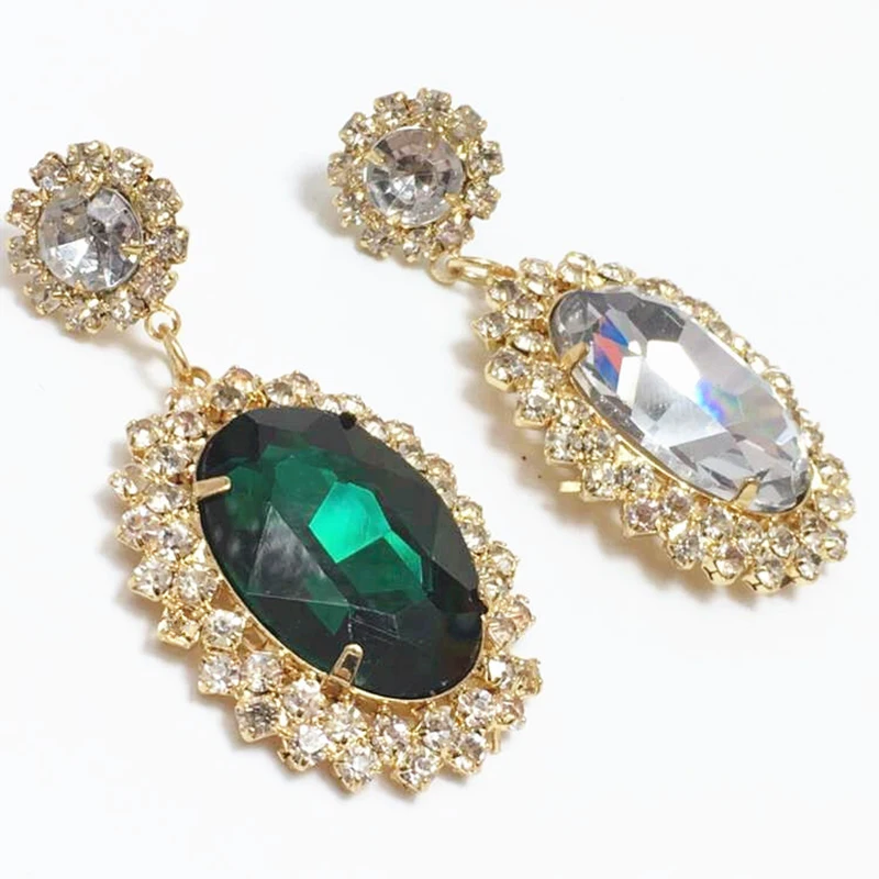 2016 New Arrival Big Green Stone Earrings for Women Hot Sale Fashion
