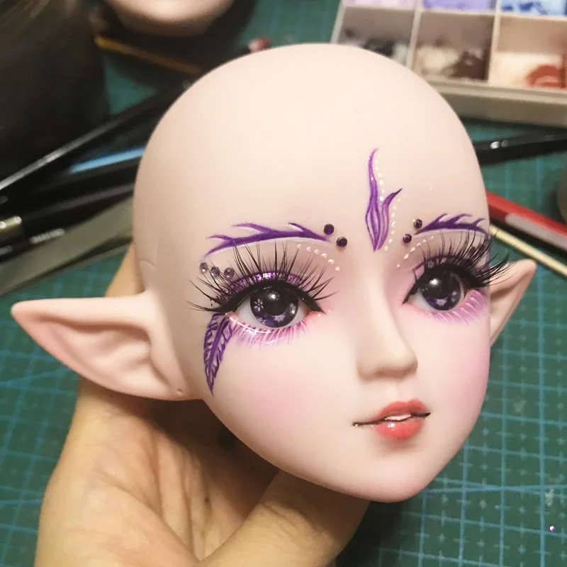 

Practice Makeup Doll Head with Elf Ear Bald Head For 1/3 60cm BJD Doll Without Eye DIY Doll Cosplay Accessories For Girls