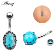 Alisouy 1 шт. пирсинг nombril синий камень пупка кольцо для пирсинга, из хирургической стали пирсинг для пупка пирсинг omblingo
