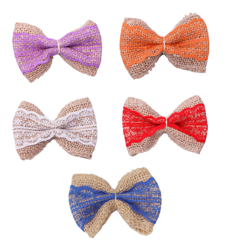 

APRICOT 1pcs Natural Jute Twine Bow Tie with lace Wedding Birthday Party Gift Packing String Bowknot Wedding Decoration