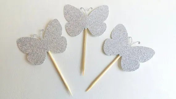 glitter sillver butterfly cupcake toppers bachelorette party hen
