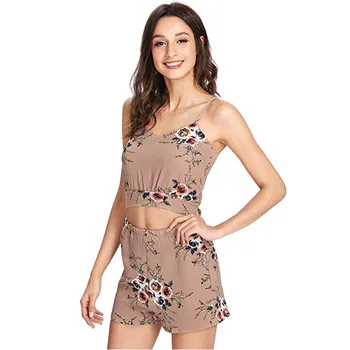

Women Summer Bandage Print Floral Top Crop Cami Backless Top With Shorts Set