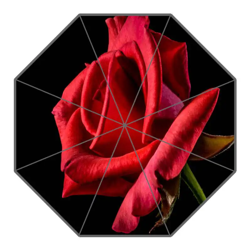 

Red Rose Flowers Umbrella Custom Printing Foldable Sun Rain Travel Umbrella Non-Automatic Decorative High-Quality Umbrella