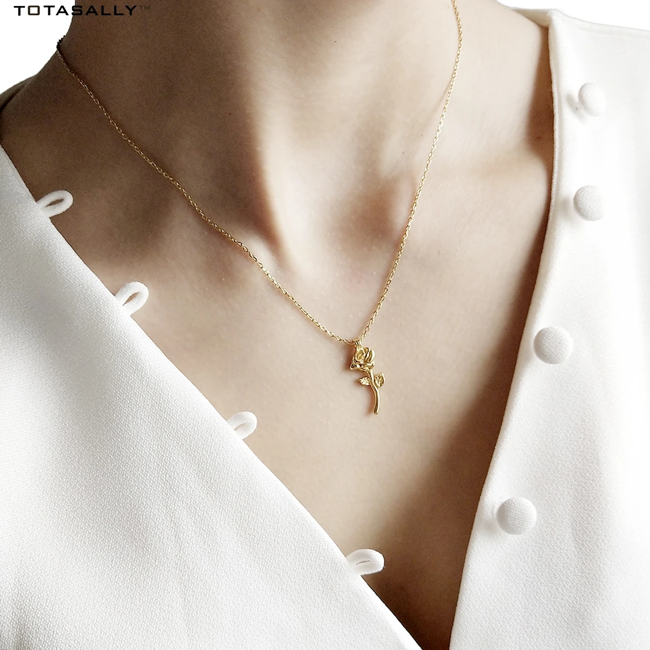 TOTASALLY 100% S925 Sterling Silver elegant design gold color rose pendant choker Pendant necklace For Women party show | Украшения и