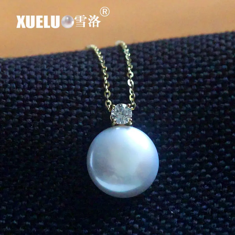 

XUELUO Queen Design 925 Sterling Silver 14-15mm High Quality Natural White Coin Button Baroque Freshwater Pearl Pendant Necklace