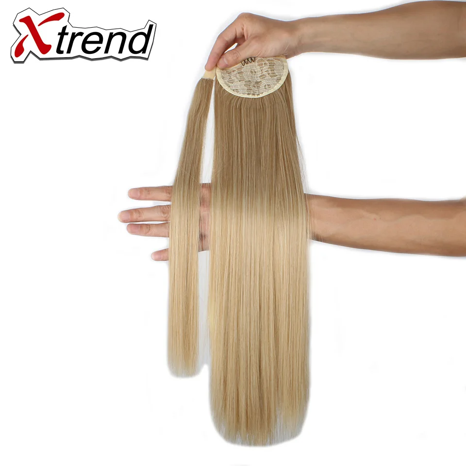 Xtrend Синтетические прямые накладные шиньоны в виде конского хвоста с заколками для женщин 24 дюйма Длинные накладные волосы для наращивания высокотемпературное волокно