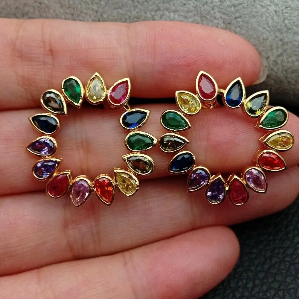 

colorful cubic zirconia Flower Shape Earrings for women fashion Earrings