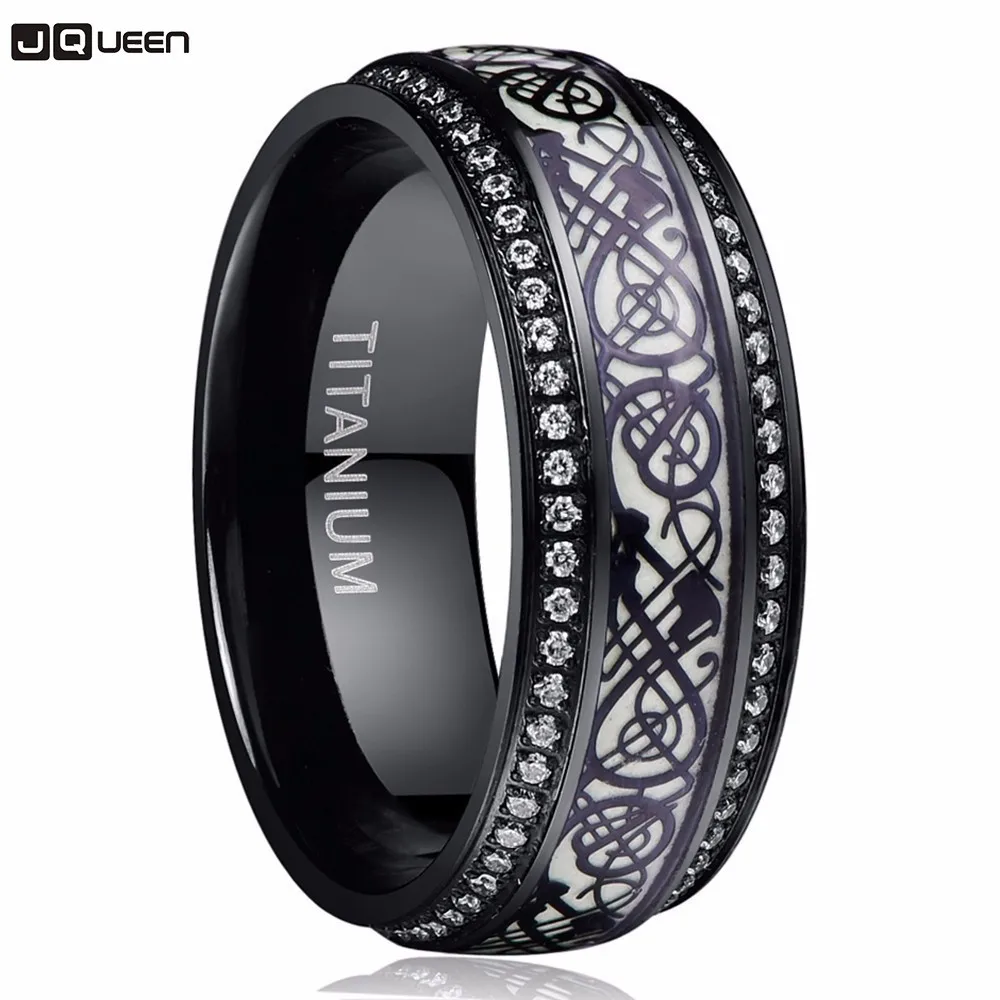 

Black Carved Flower Dragon Luminous Titanium Steel Tungsten Ring For Men Stainless Steel Ring For Boyfriend Husband Gift