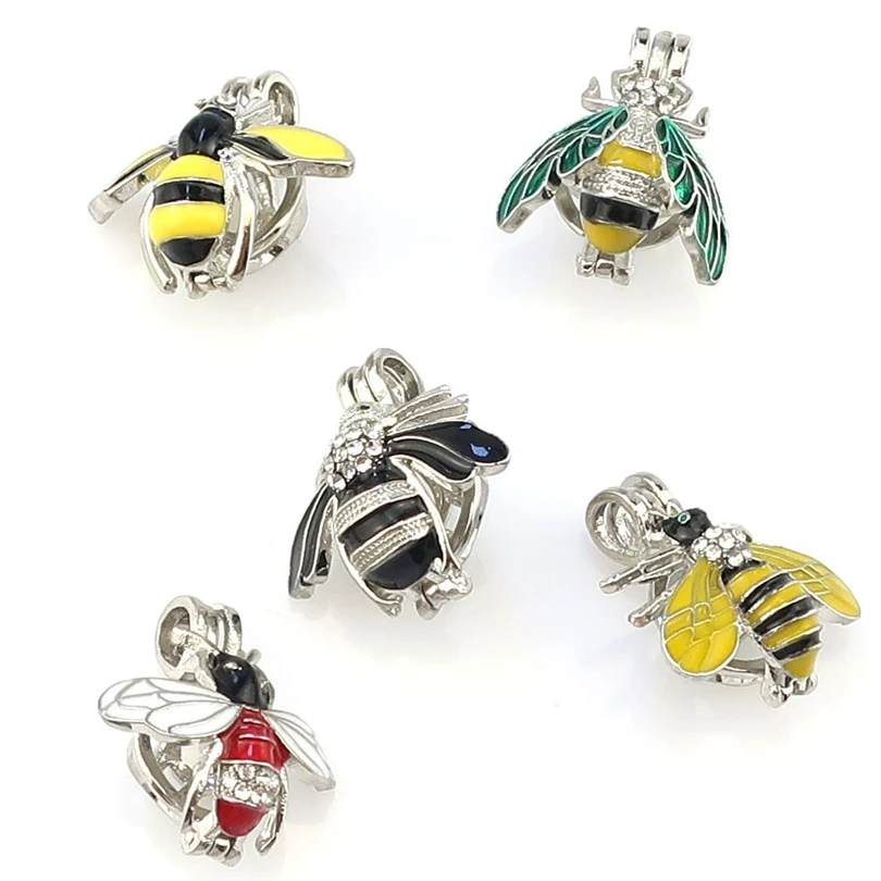 5pcs/lot Silver Enamel Insect Bee Rhinestone Locket Pearl Cage Pendant K1054 5pcs/lot Silver Enamel Insect Bee Rhinestone Locket Pearl Cage Pendant K1054