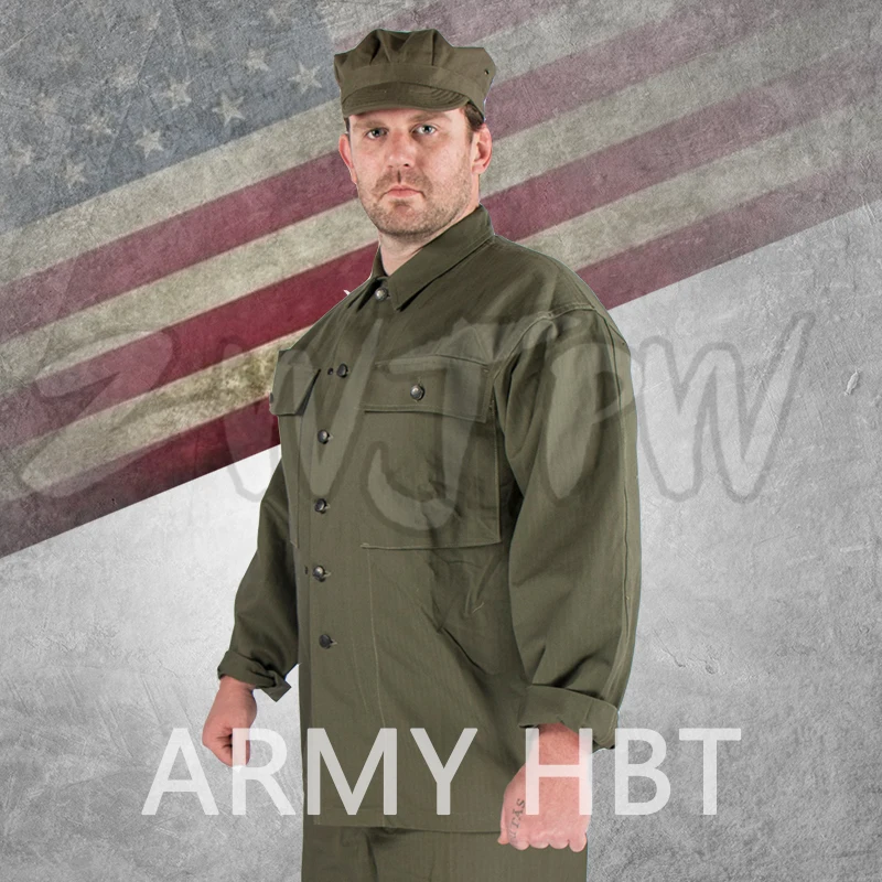 WWII US HBT VERDE UNIFORME CAMICIA GIACCA E PANTALONI PANTALONI ARMY GREEN COTTON US/501104