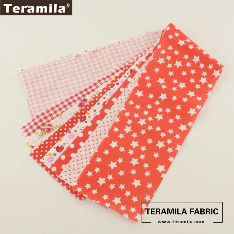 Teramila New Arrivals Colorful Design 7 PCS / Lot 9CMx50CM Sewing Material Cotton Jelly Rolls Strips Plain Fabric Patchwork - Цвет: 7PCS Red 9CMx50CM