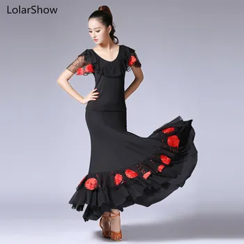 

Latin Dance Dress Tango Dance Tops+Skirt Flamengo Skirt Ballroom Dance Tops and Skirts Dance Dress Sets