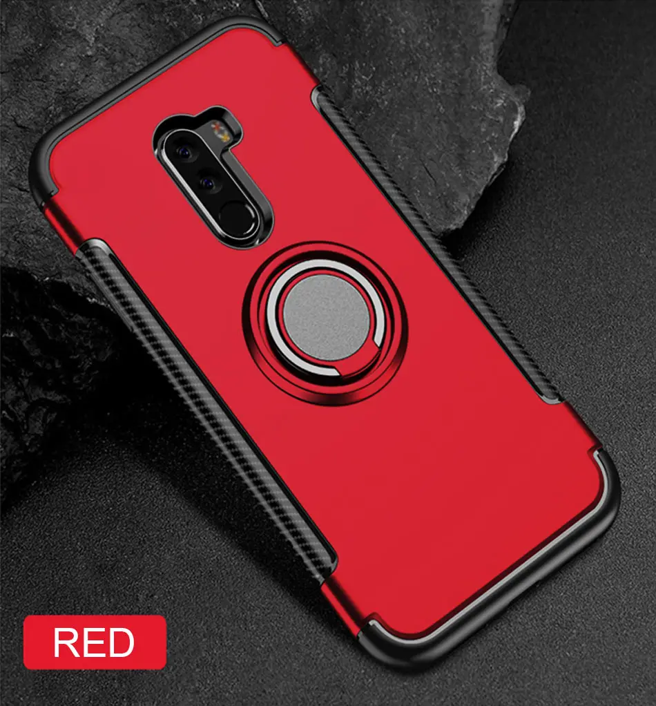 Роскошные Магнит автомобильный держатель кольцо Case для ксиоми Xiaomi Pocophone F1 противоударный чехол для Xiaomi A2 Lite Redmi 6 Pro Чехол для телефона - Цвет: Red