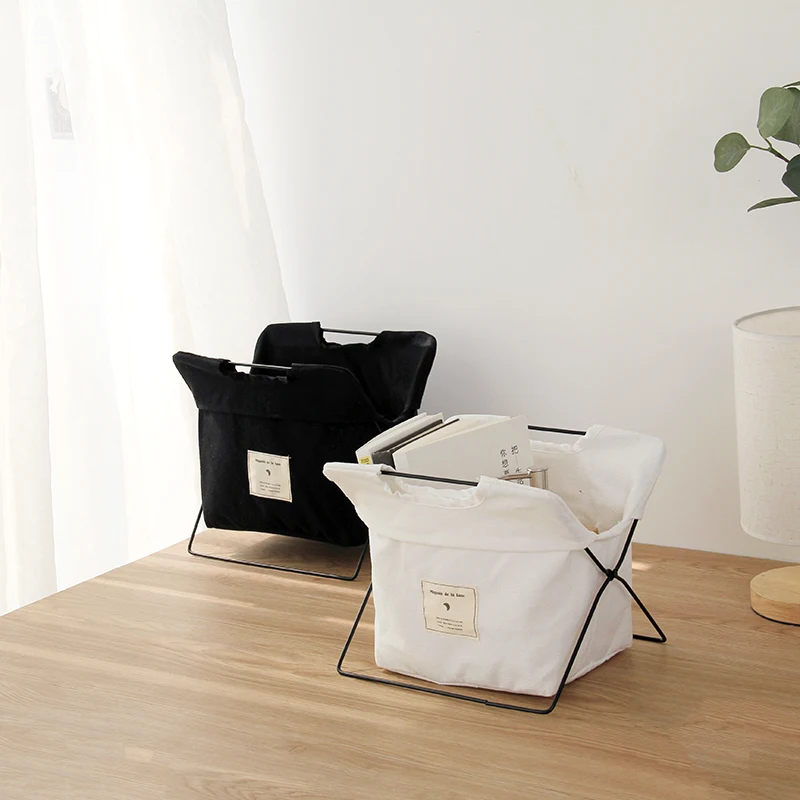 

DUNXDECO Home Office Storage Basket Modern Nordic Simple Book Cosmetic Holder Table Desk Container Iron Shelf Decorating