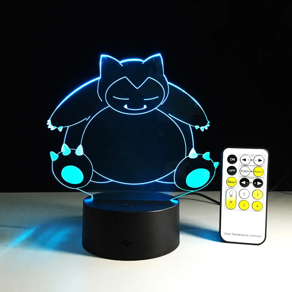 

Pikachu Snorlax Cartoon 7 color changing visual illusion LED lamp visual fashion toy 3D light Enterprise action figure kids gift