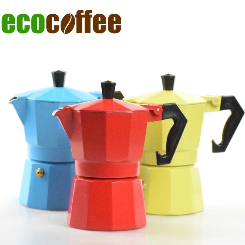 Colorful Coated Classic Aluminum Moka Pot 1 3 Cups Espresso Mocha Percolator Ecocoffee Red