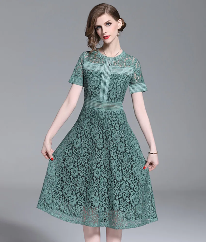 HAMALIEL S XXL высокое качество женское платье Vestidos летнее зеленое открытое кружевное