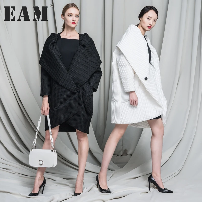 

[EAM] 2017 winter women big lapel long sleeve solid color black white loose big size warm coat fashion tide JC32201XXL