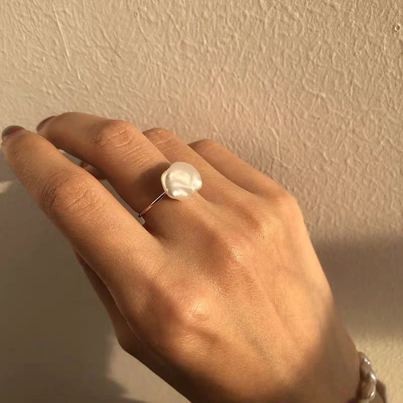 SRCOI, элегантное кольцо в стиле барокко с белым пресноводным жемчугом, для девушек, Трендовое, золотого цвета, для женщин, стильное, для свадебной вечеринки, ювелирное изделие, милый подарок - Цвет основного камня: Gold