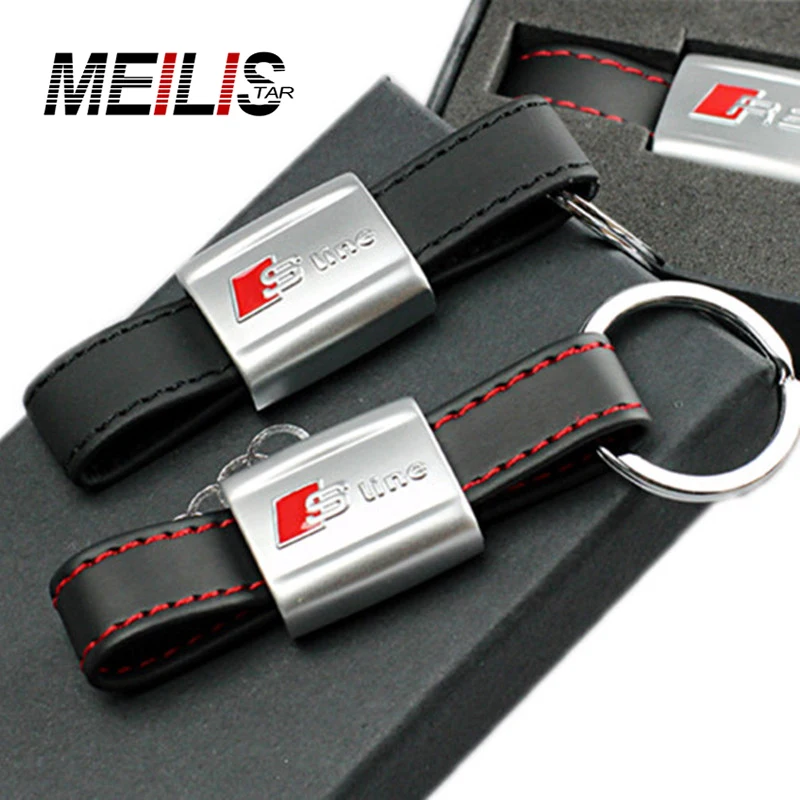 

1pcs Auto Car Sticker Black Red Line Leather Sport SLine for Audi 3 A4 A5 A6 A8 TT RS Q5 Q7 S Line Keychain Keyring Keyfob
