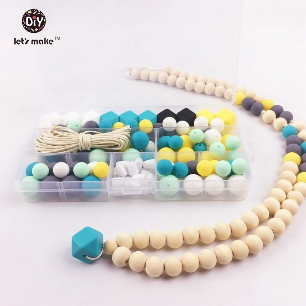 

Let's Make Silicone Beads Set Of Unfinished Hex-geometric Round Beads Teething Nursing Necklace Mint Green And Beads