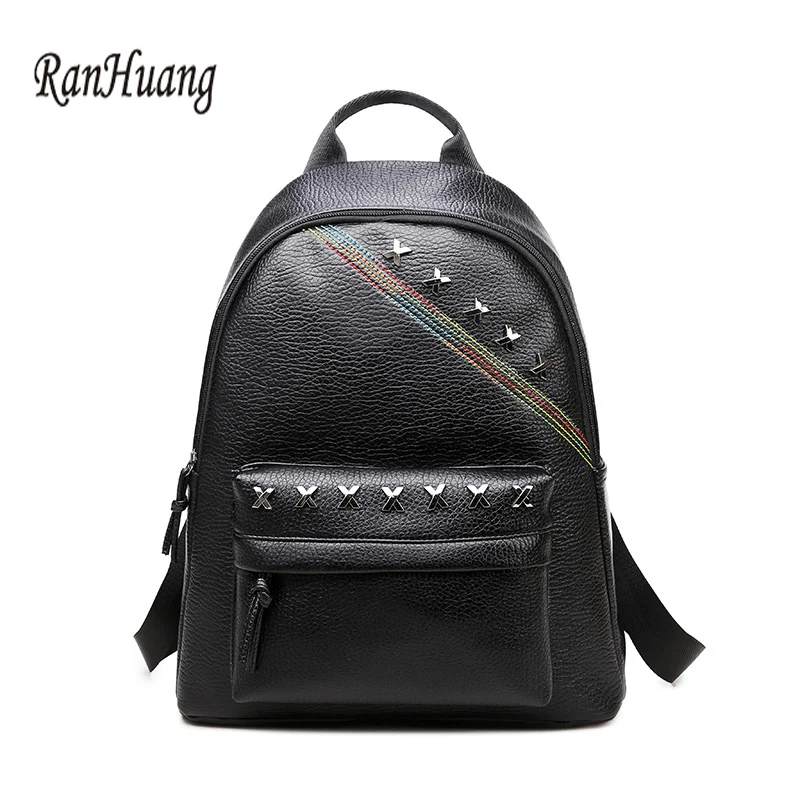 

RanHuang Fashion Women Leather Backpacks Rivet Schoolbags for Teenage Girls Female Bagpack Lady Small Travel Backpack Mochila