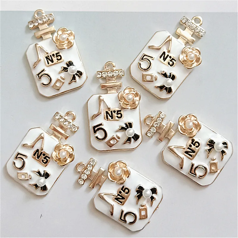 

6pcs/lot Big Size Rhinestone Perfume Enamel Charms Gold Tone 41*24mm Pendants Floatings DIY Jewelry Making Handmade Craft YZ520