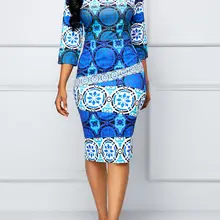 Женщины большого размера Весна Ретро винтажное платье с принтом размера плюс женское платье с круглым вырезом на каждый день с рукавом 3/4 облегающее платье