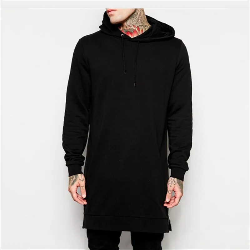 

Male hip hop fleece sweatshirts with hoody side zip to hem design long Fashion Casual sweat shirt men longline hoodies for Male