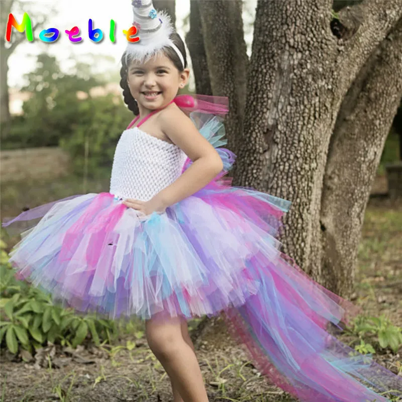 Unicorn Bustle Girls Dress Rainbow Tutu Dress Baby Dress Up Costume