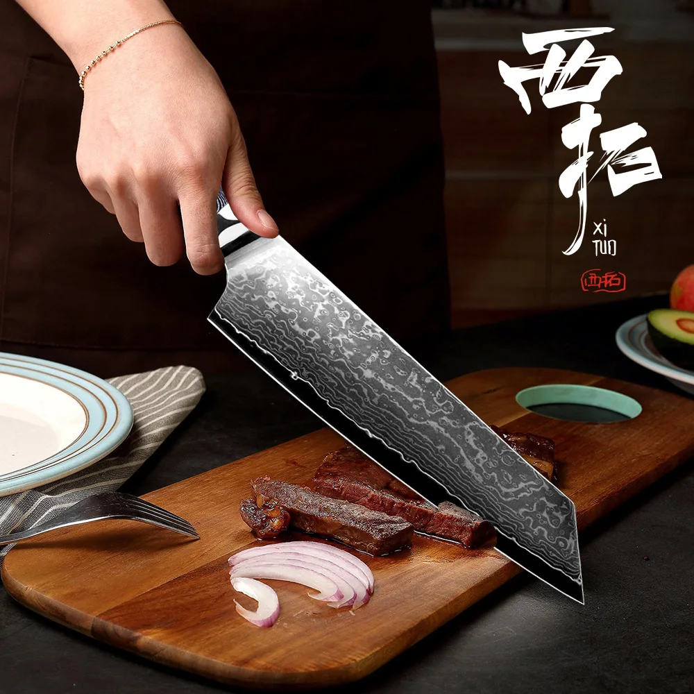 XITUO дамасский нож Santoku нож шеф-повара 8 дюймов японский Дамасская сталь высокоуглеродистой накири Кливер нож для нарезки слайсер для говядины