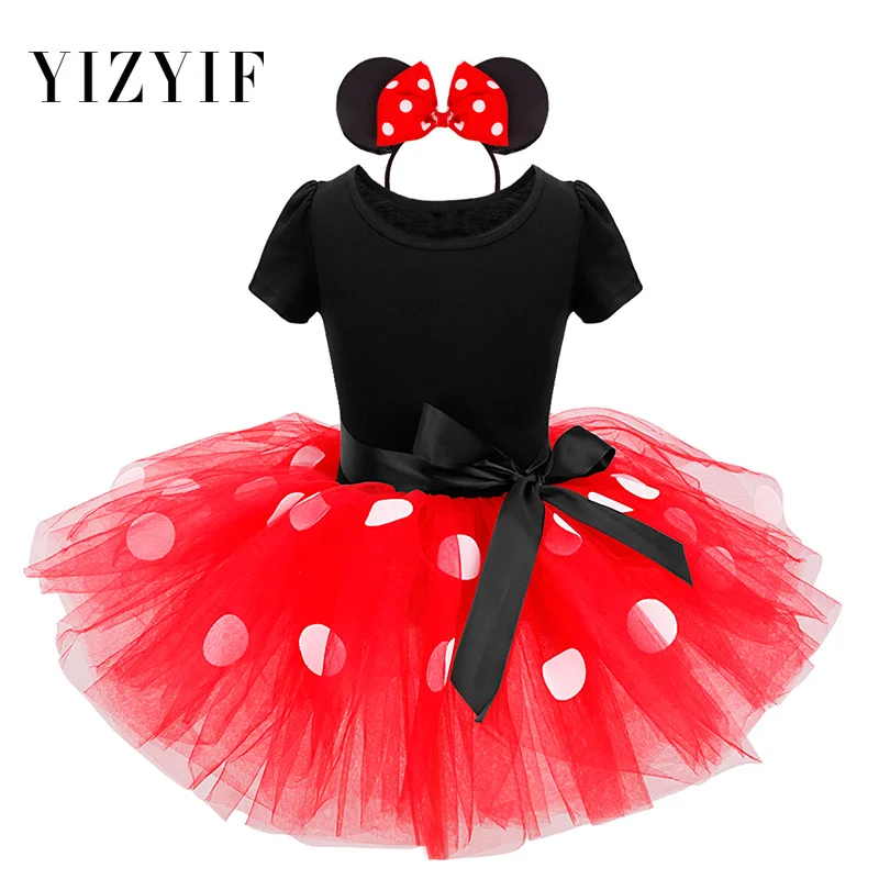 

YiZYiF Girls christmas dress up costume for kids Girls Polka Dots Tutu Mini Mouse Dress with Headband toddler christmas dress