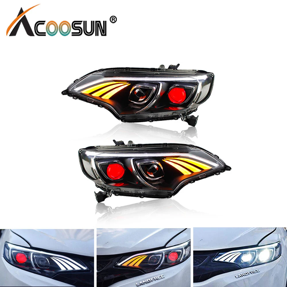 

AcooSun LED Car Headlights Assembly For Honda Fit/JAZZ 2014 2015 2016 2017 LED Demon Eyes DRL Turn Signal Lights Projector Lens