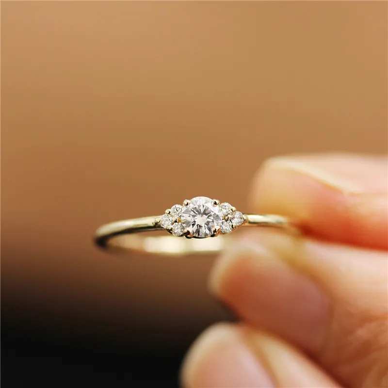 Crystal Wedding Ring Gold Color CZ Zircon Engagement Rings for Women Jewelry Dropship bague femme C25